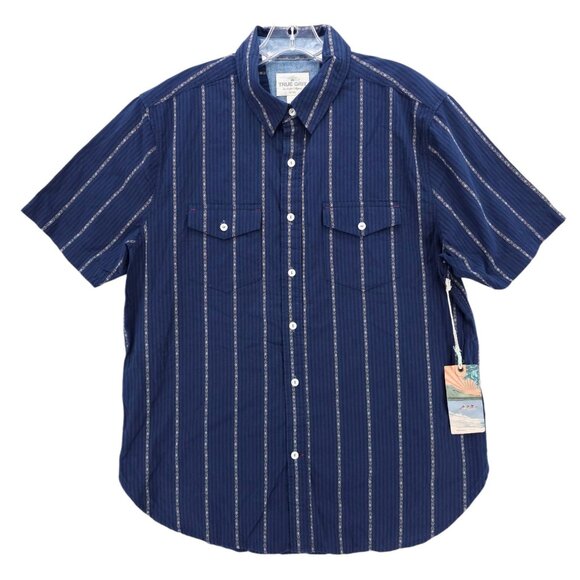 True Grit Other - NWT TRUE GRIT Button Down Shirt Blue Striped Southwestern 100% Cotton MEDIUM